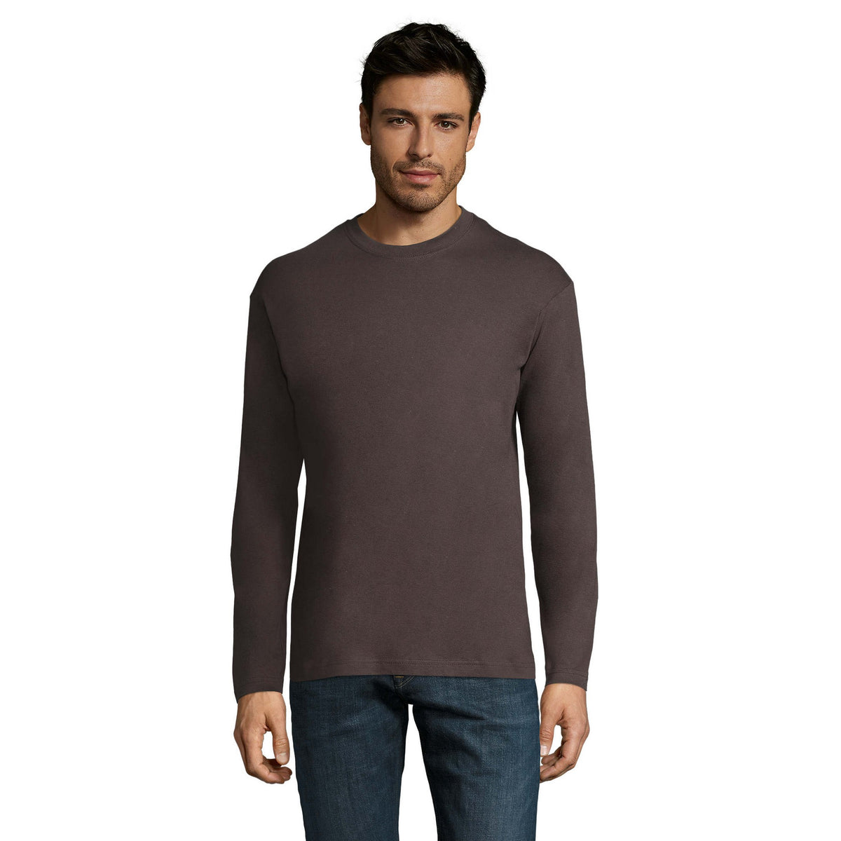 Dark Grey Solid - Front - SOLS Mens Monarch Long-Sleeved T-Shirt