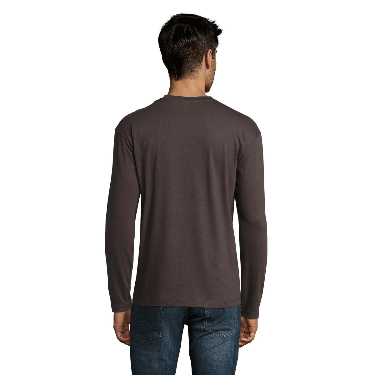 Dark Grey Solid - Back - SOLS Mens Monarch Long-Sleeved T-Shirt