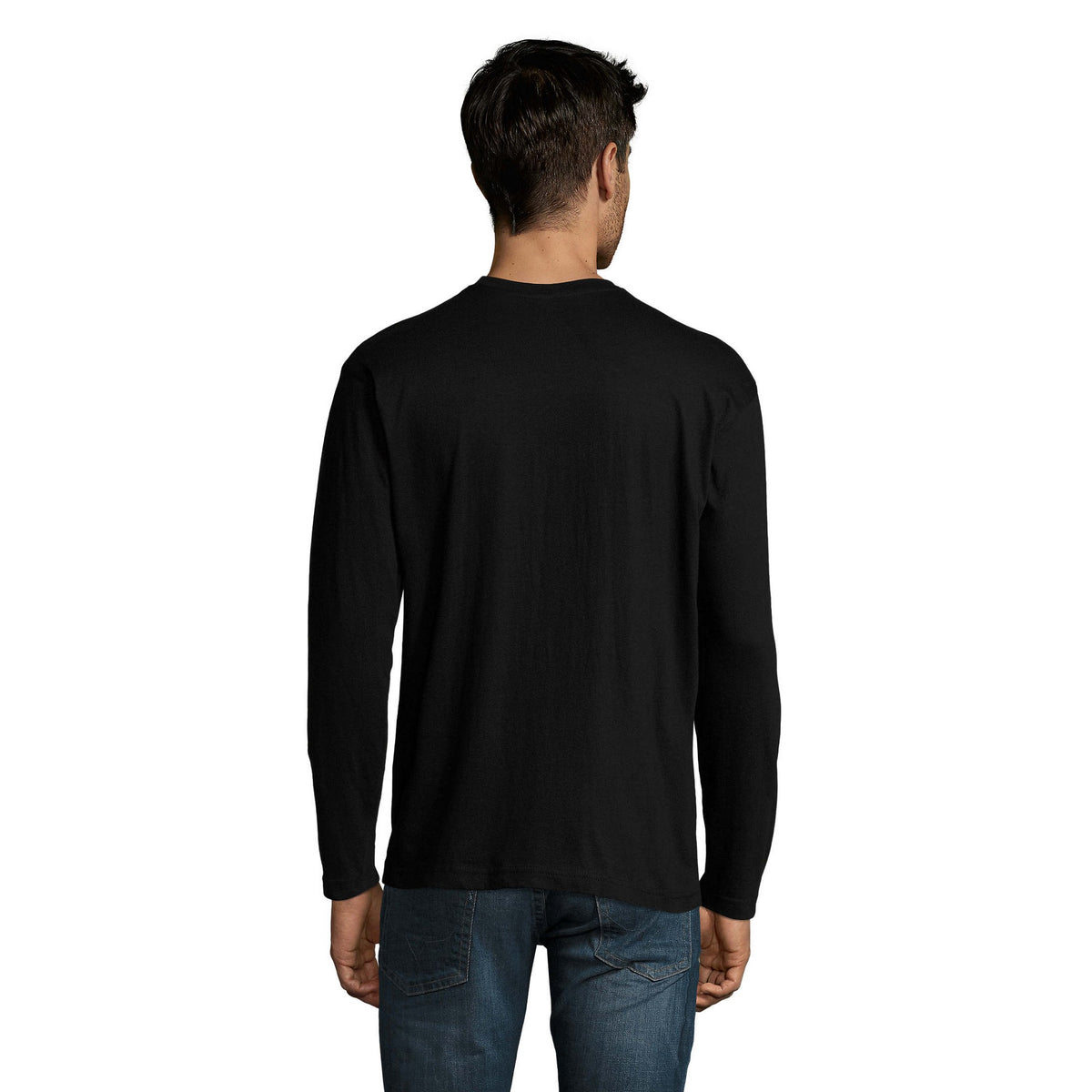 Deep Black - Back - SOLS Mens Monarch Long-Sleeved T-Shirt