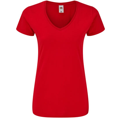 Red - Front - Fruit of the Loom Womens-Ladies Iconic 150 V Neck T-Shirt