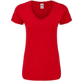Red - Front - Fruit of the Loom Womens-Ladies Iconic 150 V Neck T-Shirt