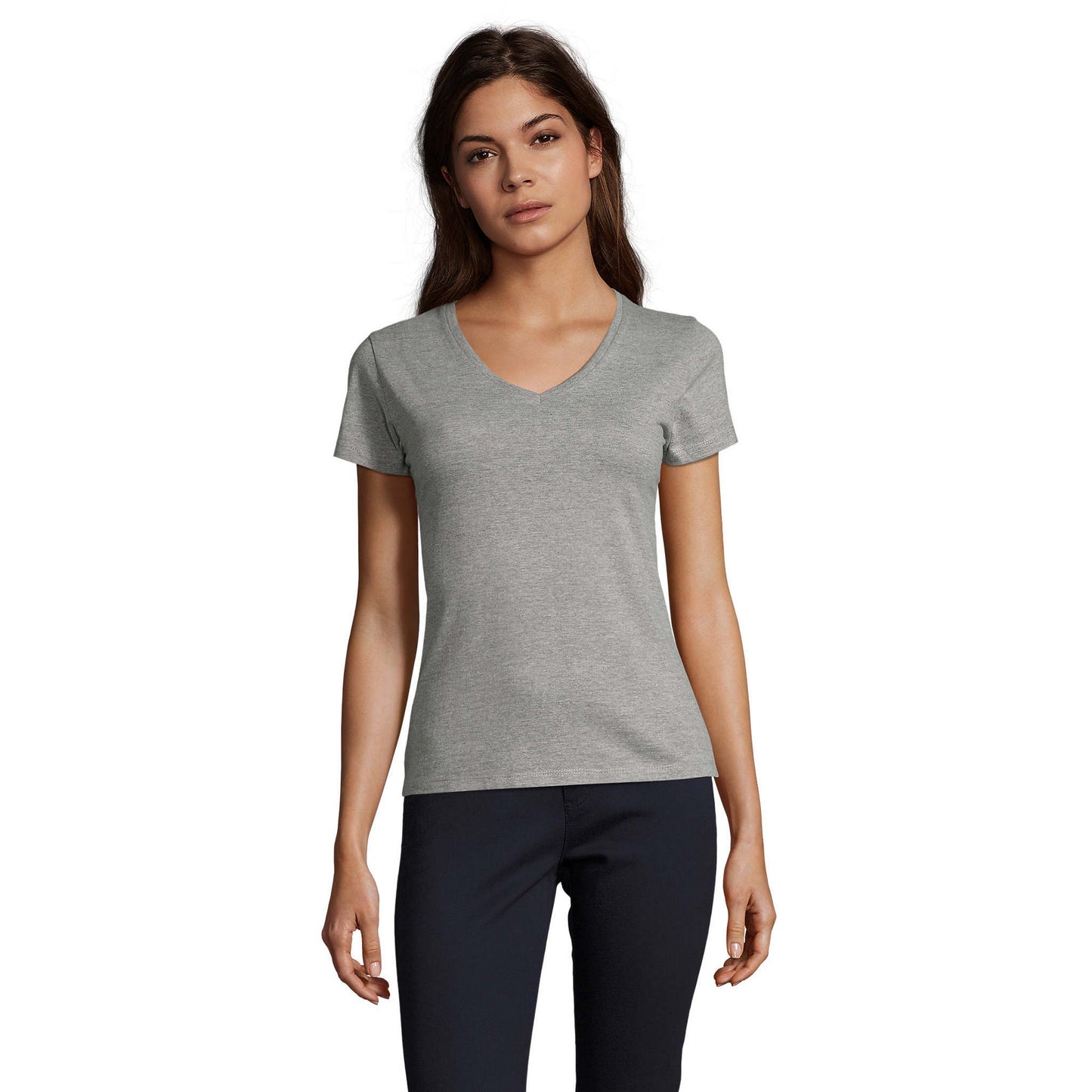 Grey Melange - Front - SOLS Womens-Ladies Imperial V Neck T-Shirt