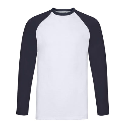 White-Deep Navy - Front - Fruit of the Loom Mens Baseball Long-Sleeved T-Shirt