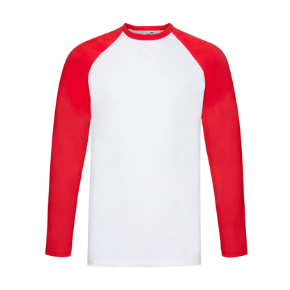 White-Red - Front - Fruit of the Loom Mens Baseball Long-Sleeved T-Shirt