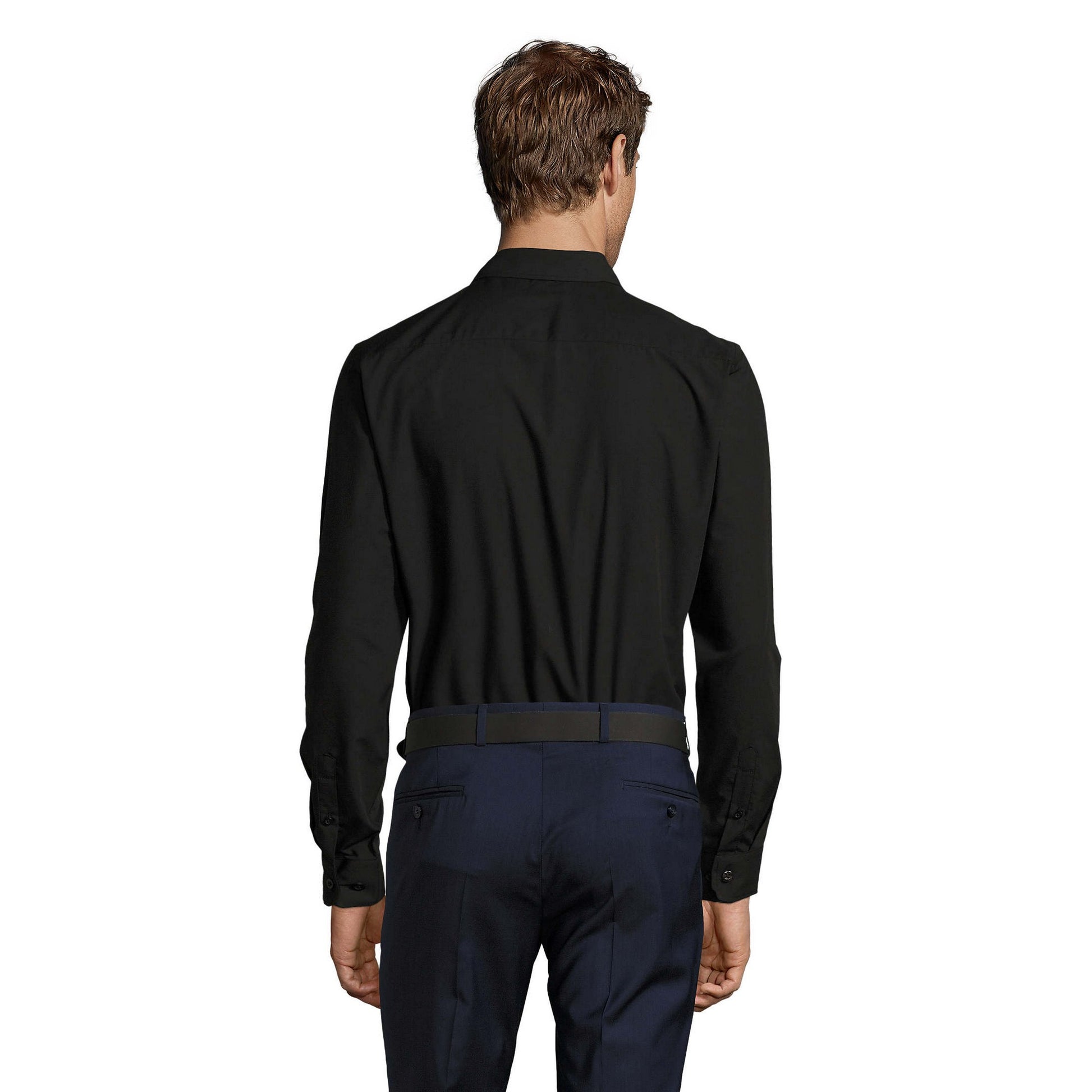 Black - Back - SOLS Mens Baltimore Fitted Shirt