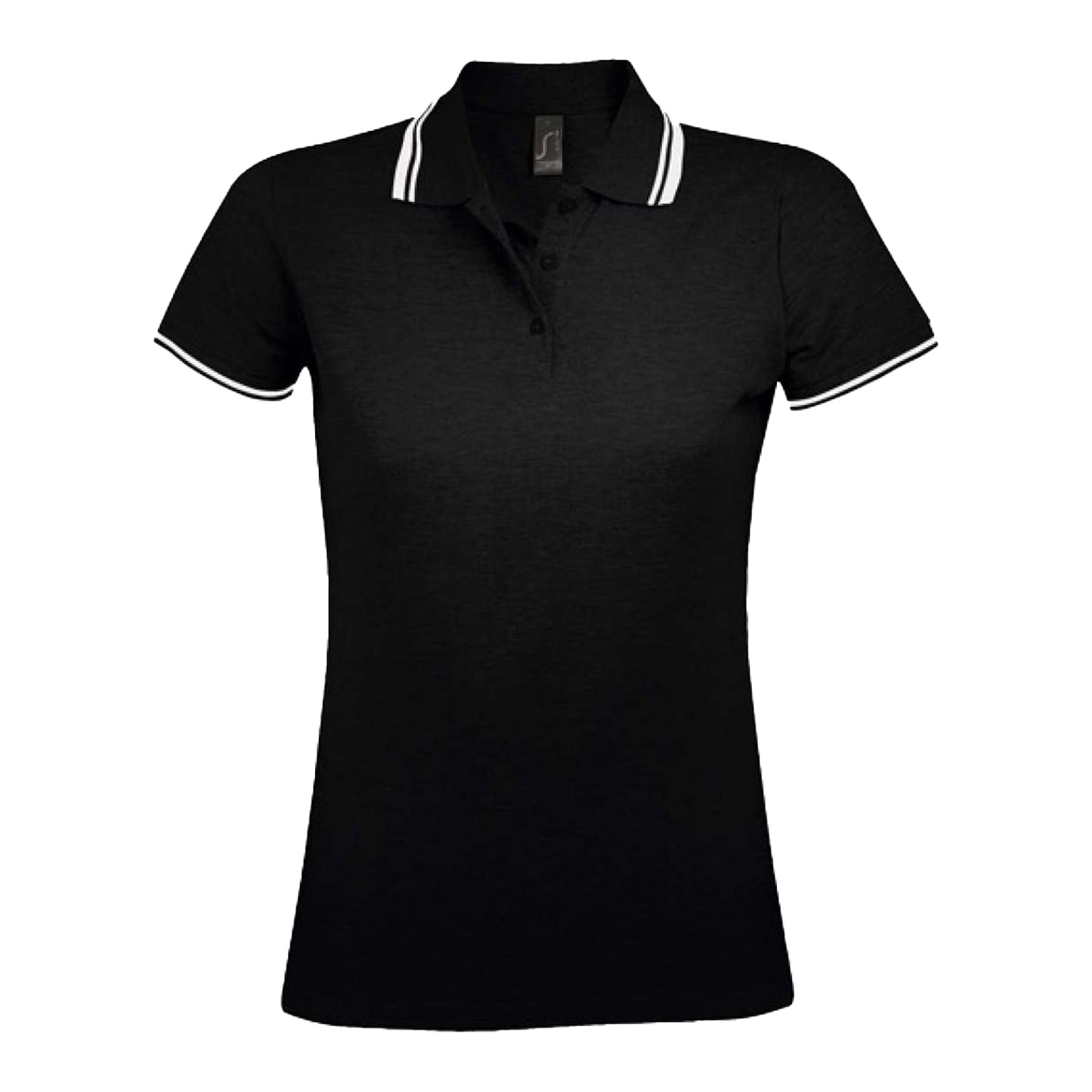 Black-White - Front - SOLS Womens-Ladies Pasadena Polo Shirt