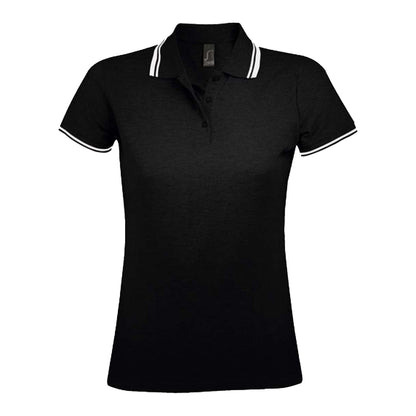 Black-White - Front - SOLS Womens-Ladies Pasadena Polo Shirt