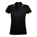 Black-Lime - Front - SOLS Womens-Ladies Pasadena Polo Shirt