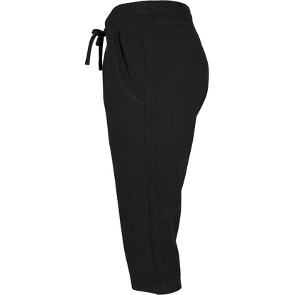Black - Side - Build Your Brand Womens-Ladies Terry 3-4 Length Jogging Bottoms