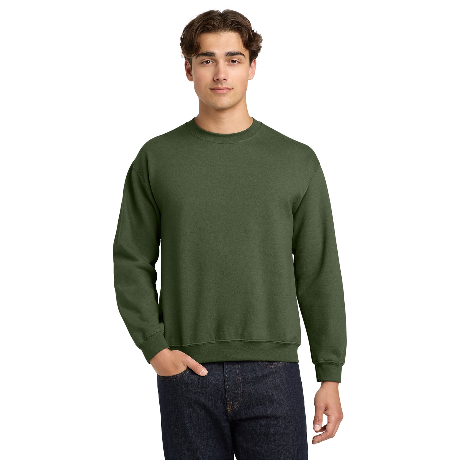 Military Green - Side - Gildan Unisex Adult Heavy Blend Crew Neck Sweatshirt