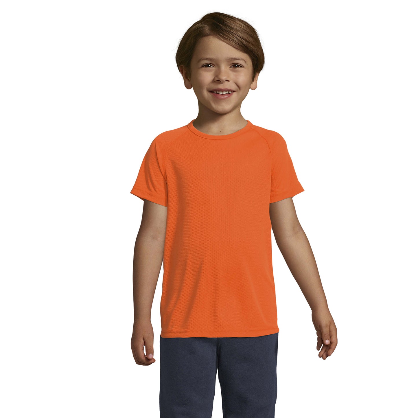 Neon Orange - Front - SOLS Childrens-Kids Sporty Raglan T-Shirt