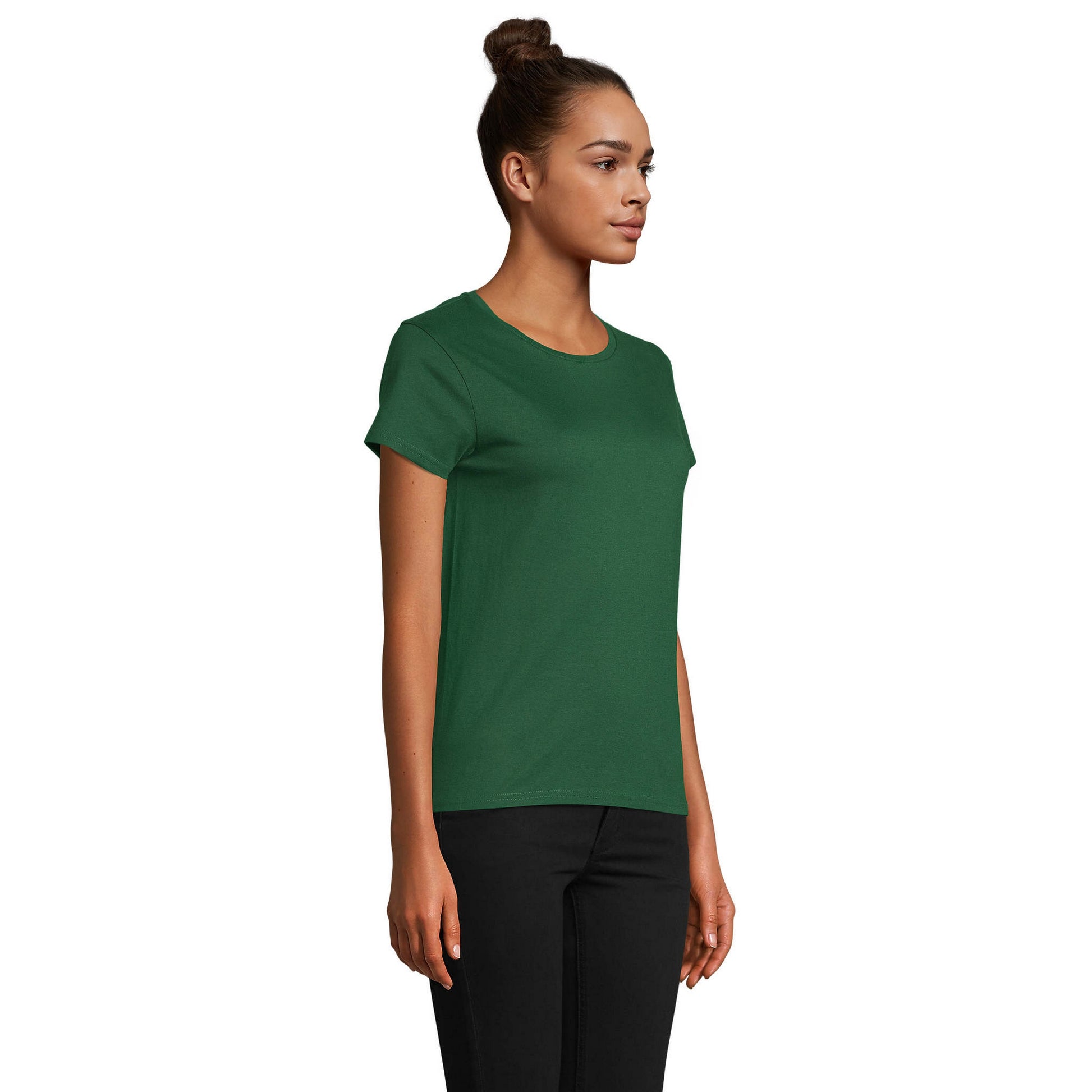 Bottle Green - Side - SOLS Womens-Ladies Pioneer T-Shirt