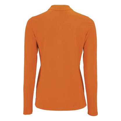 Orange - Back - SOLS Womens-Ladies Perfect Pique Long-Sleeved Polo Shirt