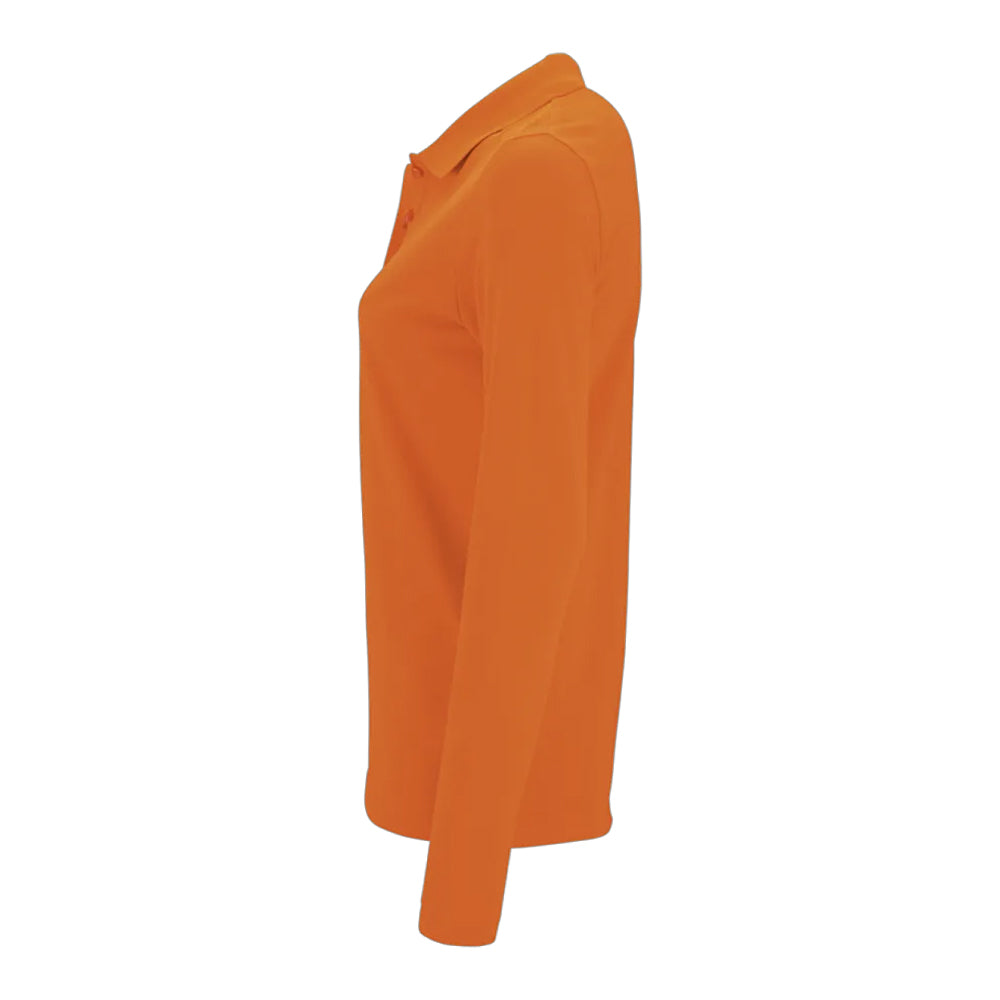 Orange - Side - SOLS Womens-Ladies Perfect Pique Long-Sleeved Polo Shirt