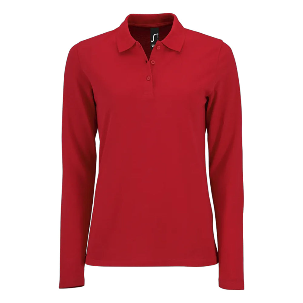 Red - Front - SOLS Womens-Ladies Perfect Pique Long-Sleeved Polo Shirt