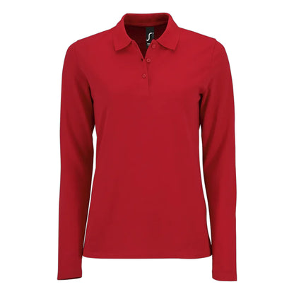 Red - Front - SOLS Womens-Ladies Perfect Pique Long-Sleeved Polo Shirt