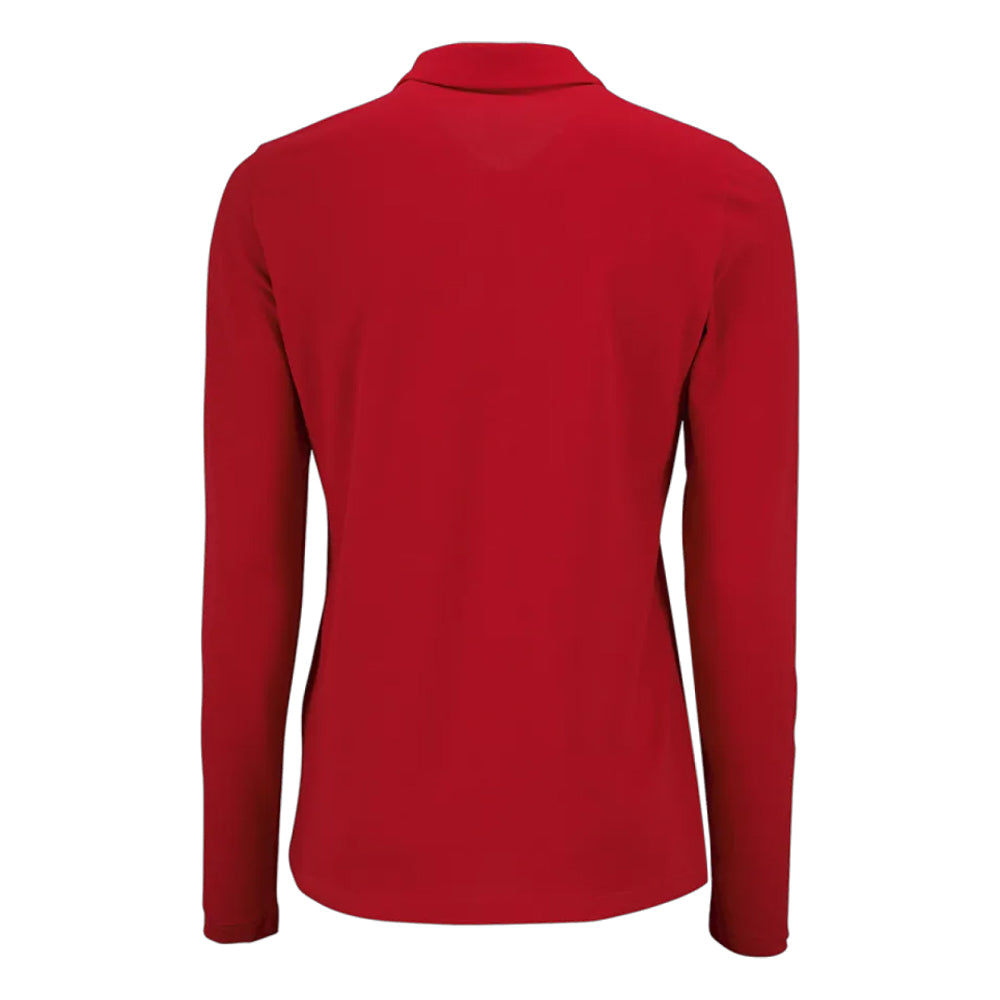 Red - Back - SOLS Womens-Ladies Perfect Pique Long-Sleeved Polo Shirt