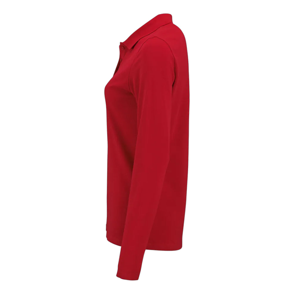Red - Side - SOLS Womens-Ladies Perfect Pique Long-Sleeved Polo Shirt