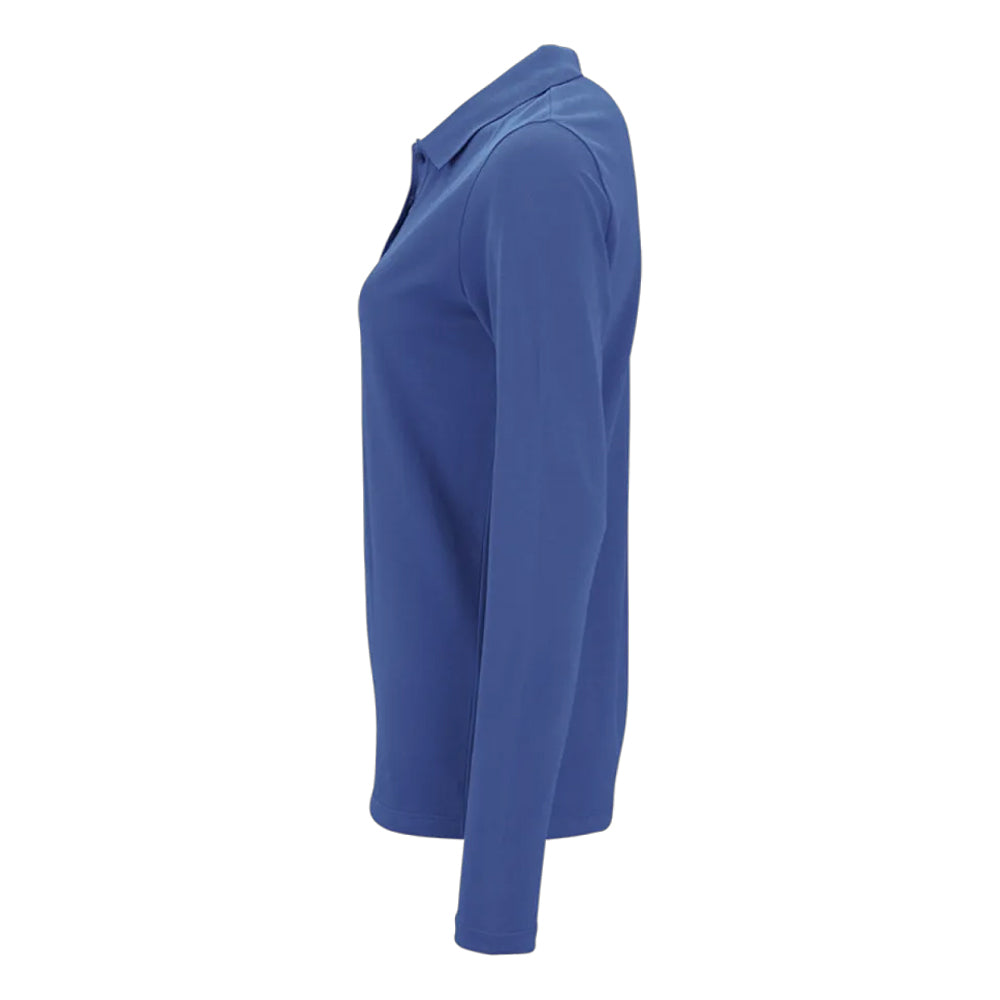 Royal Blue - Side - SOLS Womens-Ladies Perfect Pique Long-Sleeved Polo Shirt