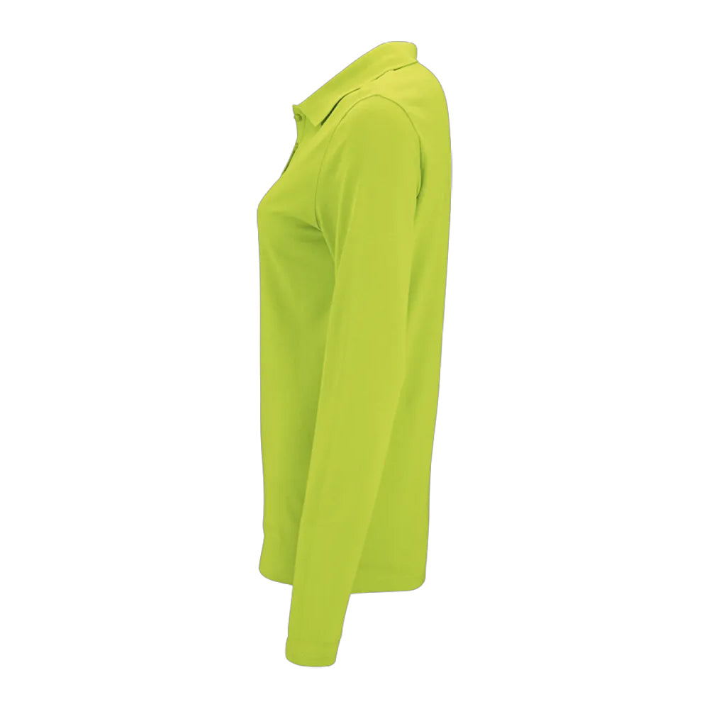 Apple Green - Side - SOLS Womens-Ladies Perfect Pique Long-Sleeved Polo Shirt