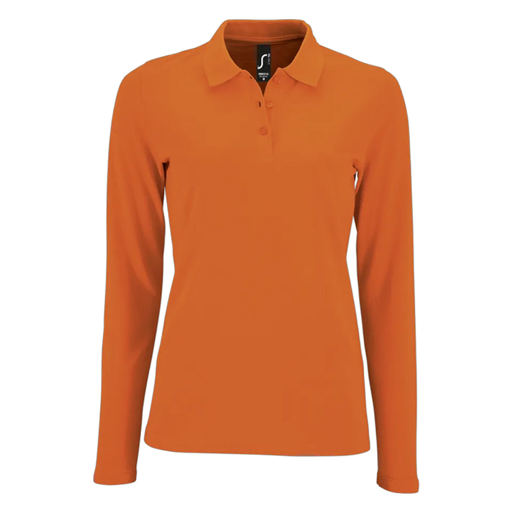 Orange - Front - SOLS Womens-Ladies Perfect Pique Long-Sleeved Polo Shirt
