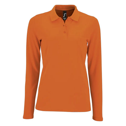 Orange - Front - SOLS Womens-Ladies Perfect Pique Long-Sleeved Polo Shirt