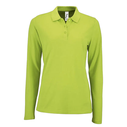 Apple Green - Front - SOLS Womens-Ladies Perfect Pique Long-Sleeved Polo Shirt