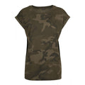 Olive Camo - Front - Build Your Brand Womens-Ladies Camo Extended Shoulder T-Shirt