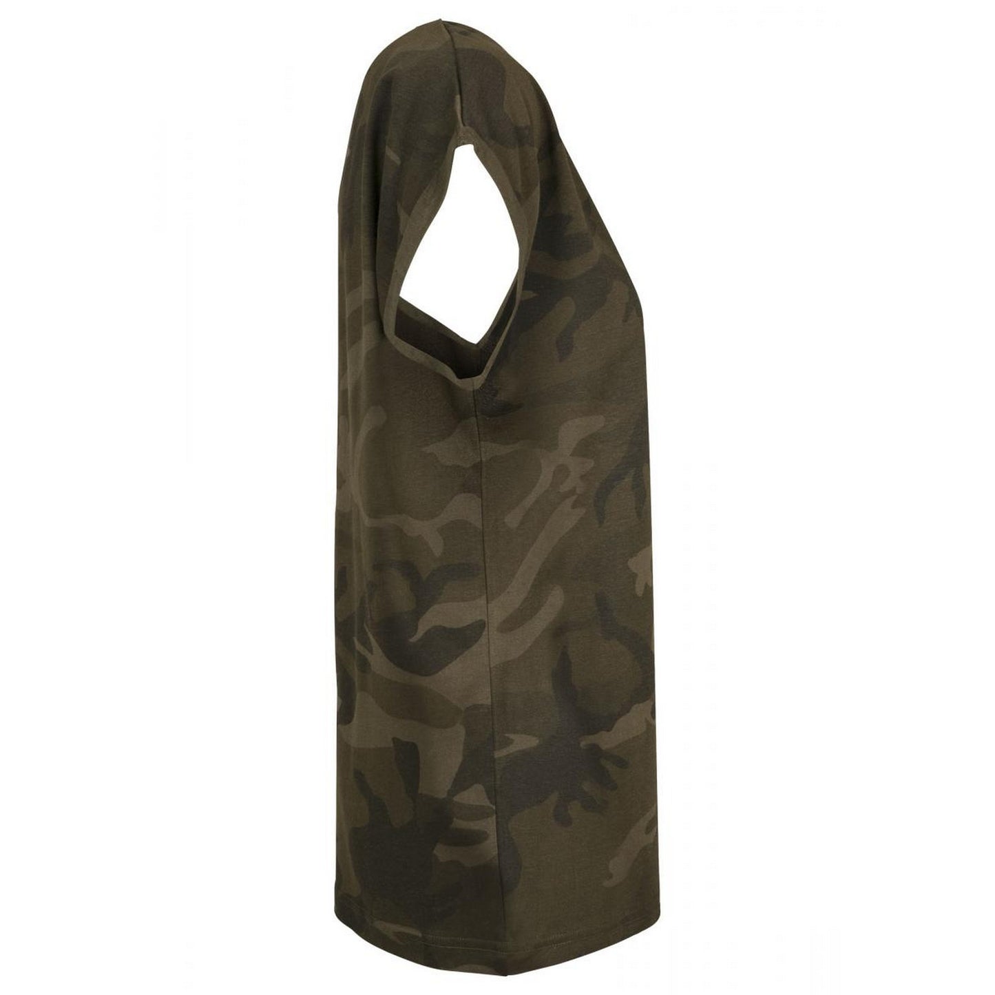 Olive Camo - Side - Build Your Brand Womens-Ladies Camo Extended Shoulder T-Shirt