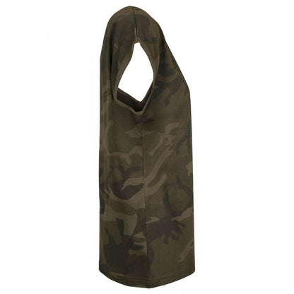 Olive Camo - Side - Build Your Brand Womens-Ladies Camo Extended Shoulder T-Shirt