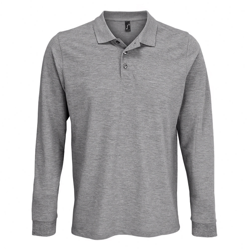 Grey Melange - Front - SOLS Unisex Adult Polycotton Long-Sleeved Polo Shirt