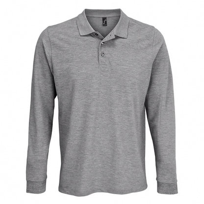 Grey Melange - Front - SOLS Unisex Adult Polycotton Long-Sleeved Polo Shirt