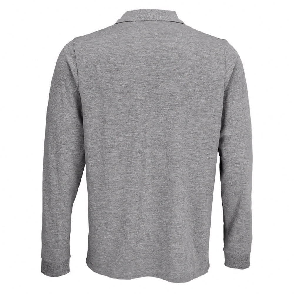 Grey Melange - Back - SOLS Unisex Adult Polycotton Long-Sleeved Polo Shirt