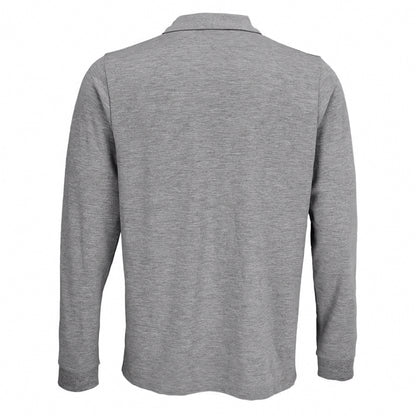 Grey Melange - Back - SOLS Unisex Adult Polycotton Long-Sleeved Polo Shirt
