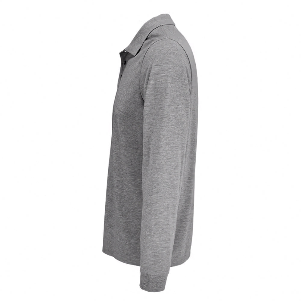 Grey Melange - Side - SOLS Unisex Adult Polycotton Long-Sleeved Polo Shirt