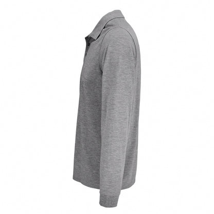 Grey Melange - Side - SOLS Unisex Adult Polycotton Long-Sleeved Polo Shirt