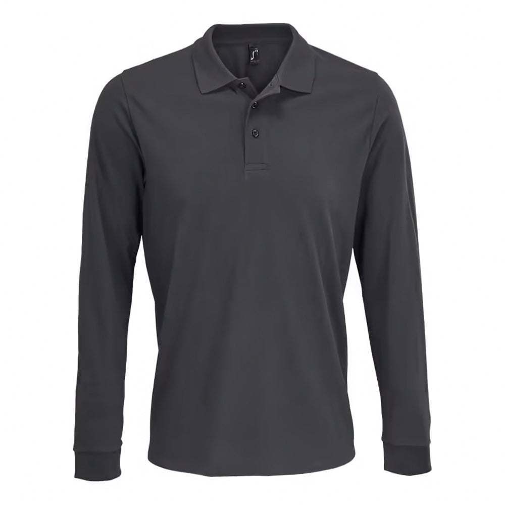 Dark Grey Solid - Front - SOLS Unisex Adult Polycotton Long-Sleeved Polo Shirt