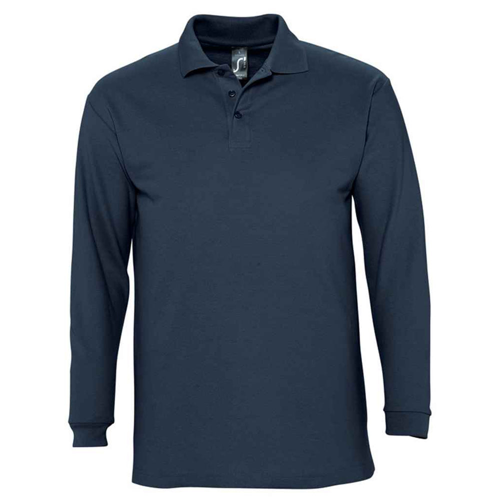 Navy - Front - SOLS Unisex Adult Winter II Long-Sleeved Polo Shirt