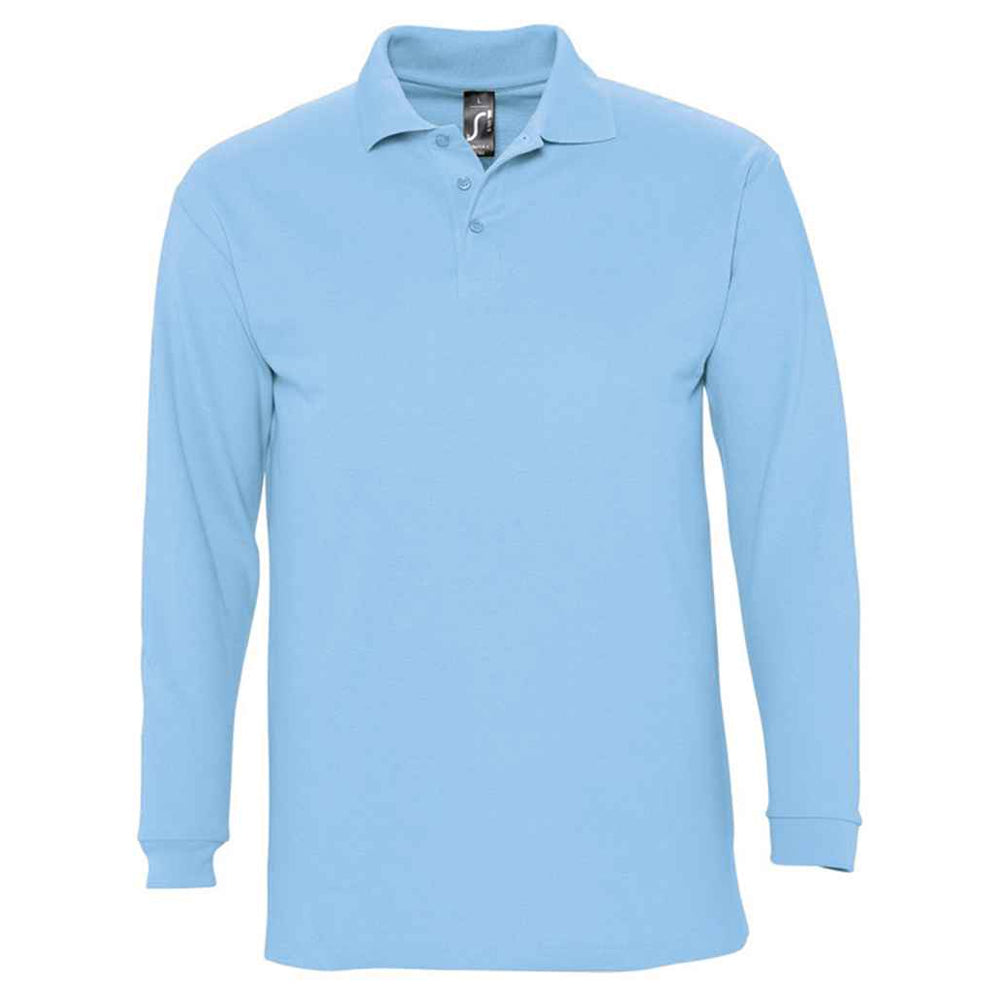 Sky Blue - Front - SOLS Unisex Adult Winter II Long-Sleeved Polo Shirt