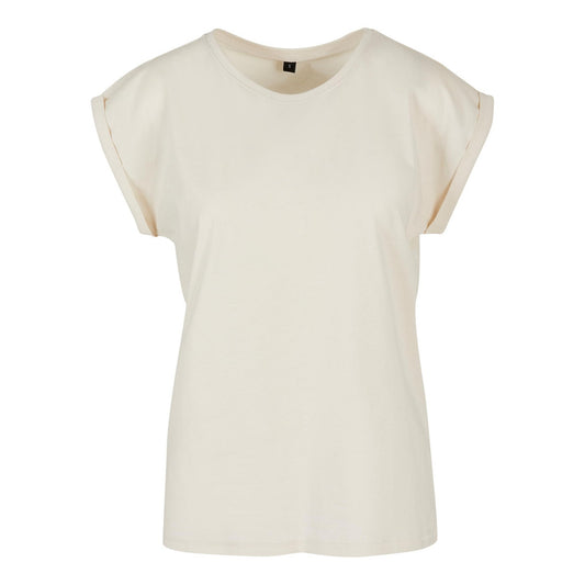 Sand - Front - Build Your Brand Womens-Ladies Cotton Extended Shoulder T-Shirt
