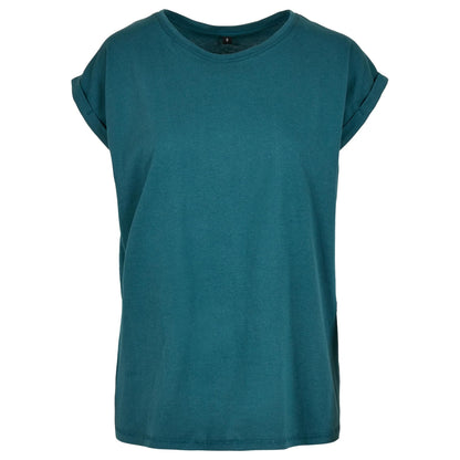 Teal - Front - Build Your Brand Womens-Ladies Cotton Extended Shoulder T-Shirt