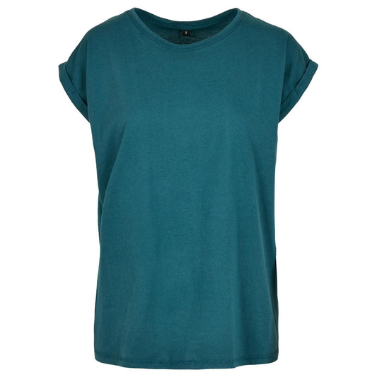 Teal - Front - Build Your Brand Womens-Ladies Cotton Extended Shoulder T-Shirt