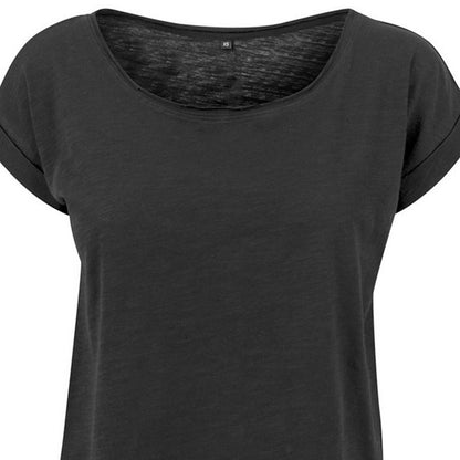 Black - Back - Build Your Brand Womens-Ladies Slub Long T-Shirt
