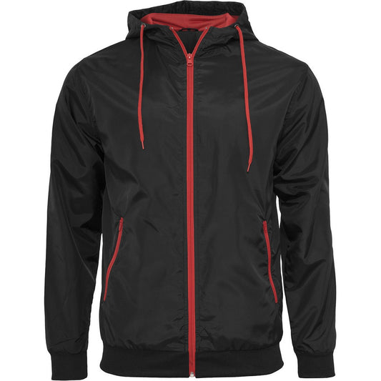 Black-Red - Front - Build Your Brand Unisex Adult Windrunner Jacket