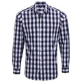 White-Navy - Front - Premier Mens Mulligan Checked Cotton Long-Sleeved Shirt