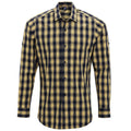 Camel-Navy - Front - Premier Mens Mulligan Checked Cotton Long-Sleeved Shirt