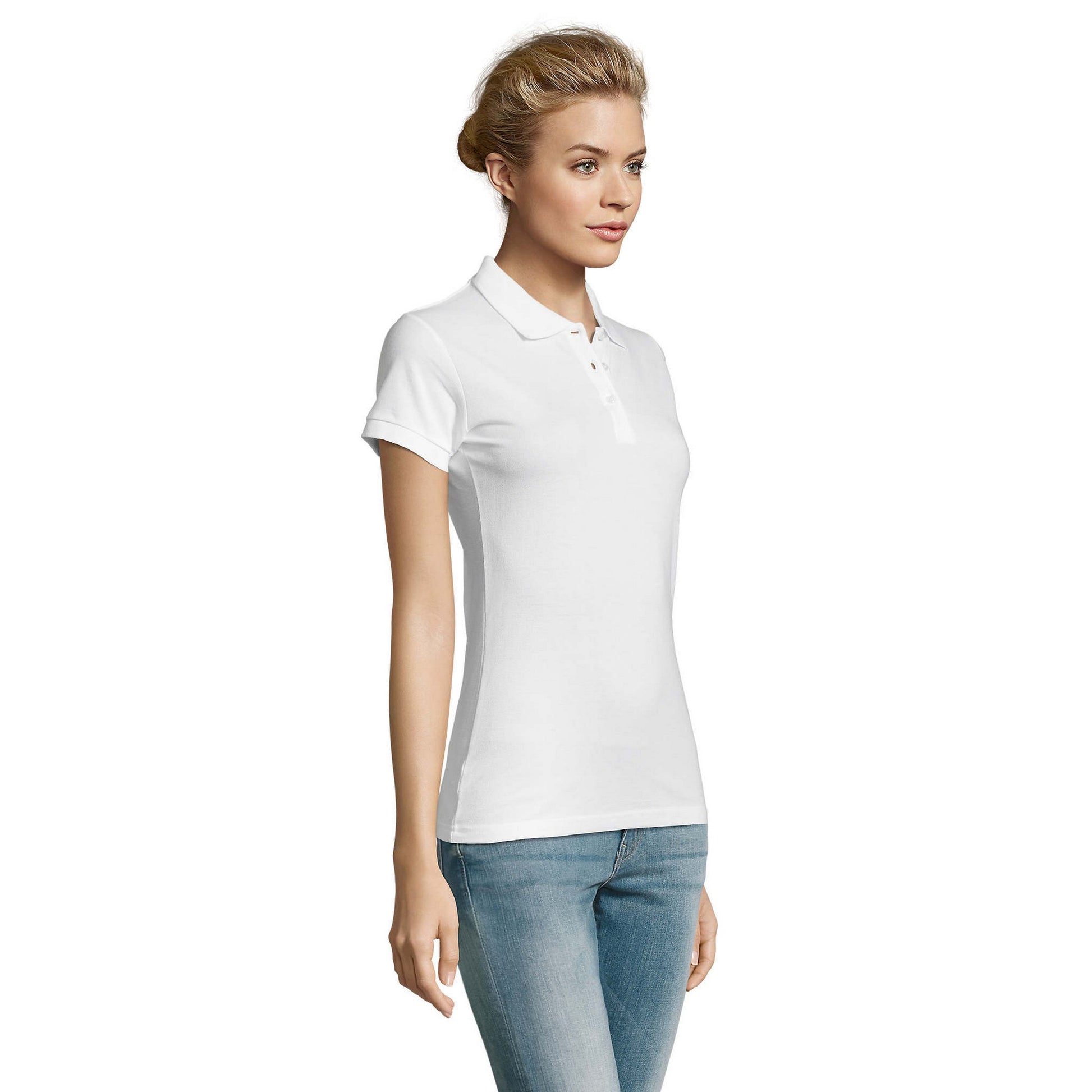 White - Side - SOLS Womens-Ladies Perfect Polo Shirt