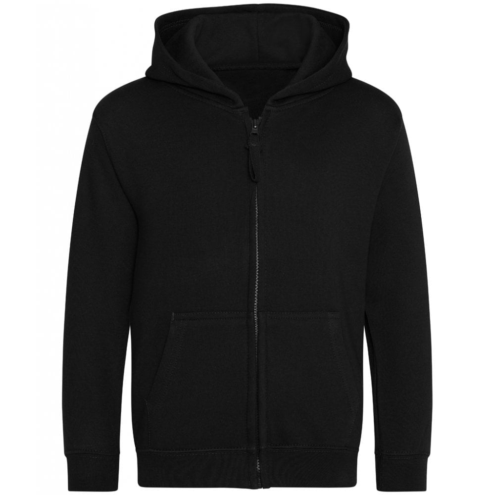 Deep Black - Front - Awdis Childrens-Kids Zipped Hoodie