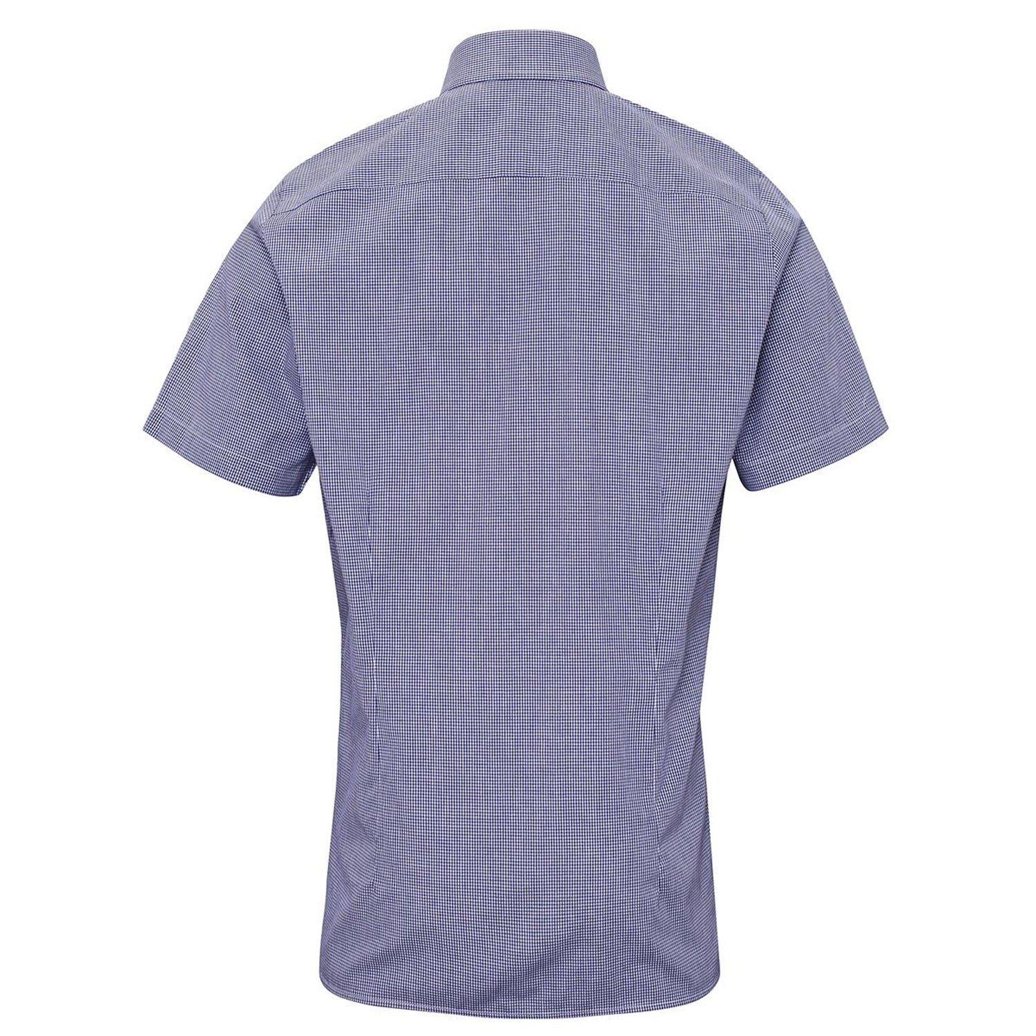 Navy-White - Back - Premier Mens Micro Gingham Check Cotton Short-Sleeved Shirt