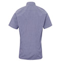 Navy-White - Back - Premier Mens Micro Gingham Check Cotton Short-Sleeved Shirt